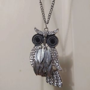 Crystal owl pendant long necklace
